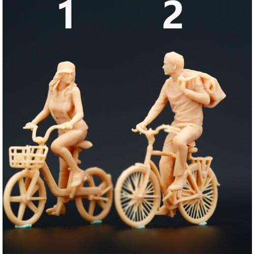1:64 1/43 Boys and girls ride bicycles models Miniature Handicraft Figure White Model Need To Be Colored By Yourself