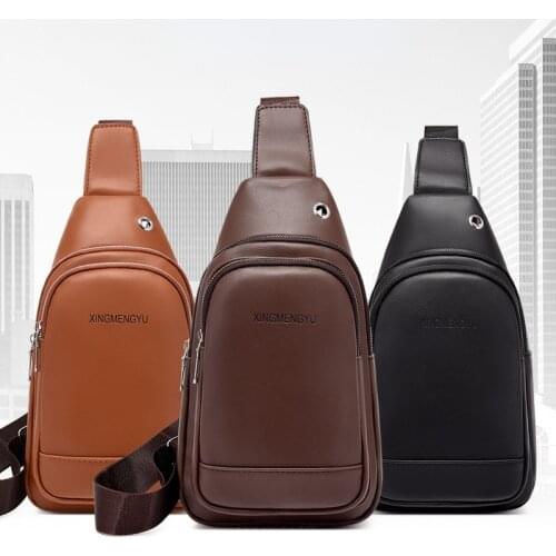 Fashion New Mens Chest Bag, Business Commuter Outdoor Messenger Bag, Trendy PU Leather Multi-layer Mobile Phone Shoulder Bag