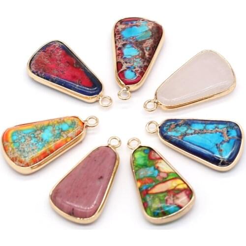 Fashion Gold plated Imperial Stone Pendants Irregular Emperor Jaspers Charms for Jewelry Making Retro Necklace Earring Gifts