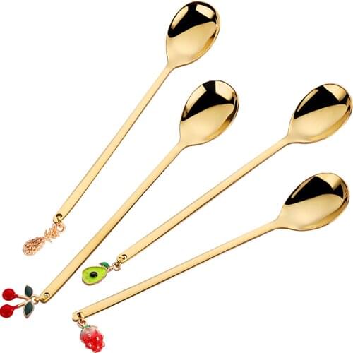 Coffee Ice Cream Spoons Dinnerware Set Stainless Steel Long Handle Flatware 4pcs/set With Gift Box Fruit Fork