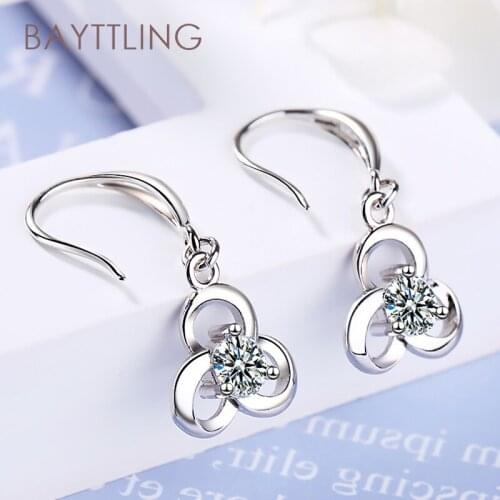 BAYTTLING New Arrival 925 Sterling Silver 30MM Fine Zircon Round Flower Drop Earrings For Women Fashion Christmas Gift Jewelry