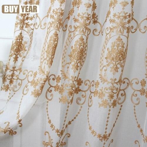 European-style High-end Embroidered Window Screens White Curtains for Living Room Bedroom Balcony Cotton Thread Embroidered