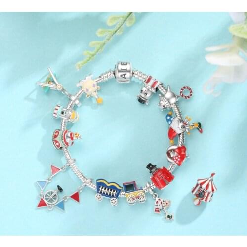 925 Sterling Silver Fantasyland Clown Circus Pumpkin Car Dancing Girl Performance Animal Elephant Pendants Jewelry Charms 2021