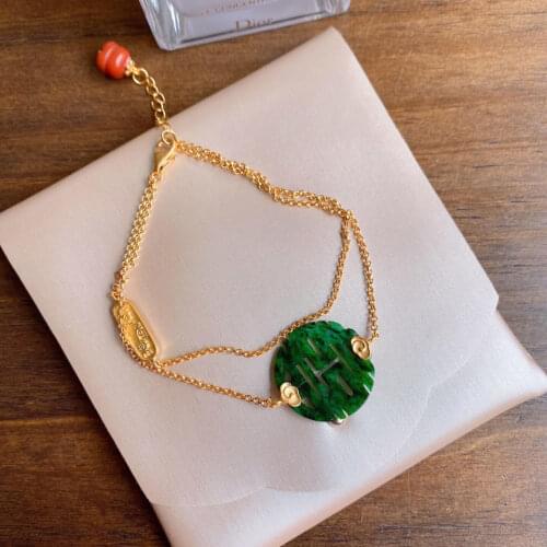 Silver inlaid natural Hetian Jasper Bracelet Chinese style retro style unique sand gold craft charm light luxury lady jewelry