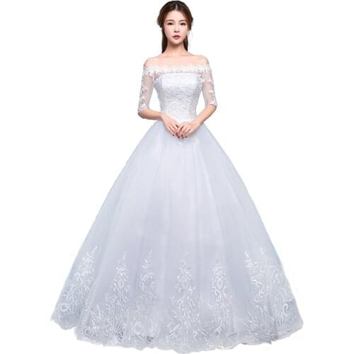 Bride Train Wedding Dress 2020 New Ball Gowns Tail and A Half-sleeved Wedding Dresses Lace Up Bride Plus Szie Dressses