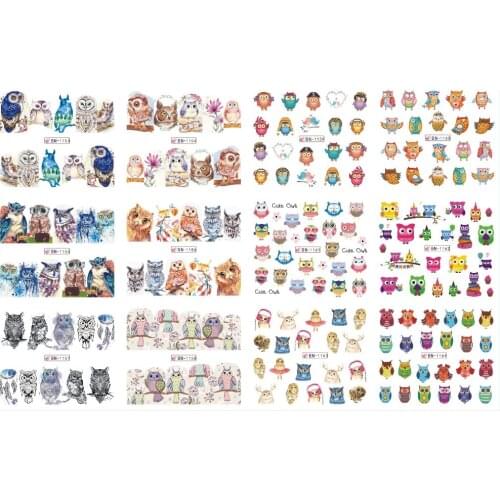 UPRETTEGO 12 PACK/ LOT WATER DECAL NAIL ART NAIL STICKER FULL COVER LOVELY BIRD CUTE OWL CARTOON SWEET HEART BN1153-1164