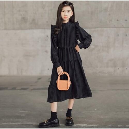 Teen Girls' Long Sleeve Party Dress 10 12 years Lace Collar Printed Chiffon Pleated Irregular Hem Dresses