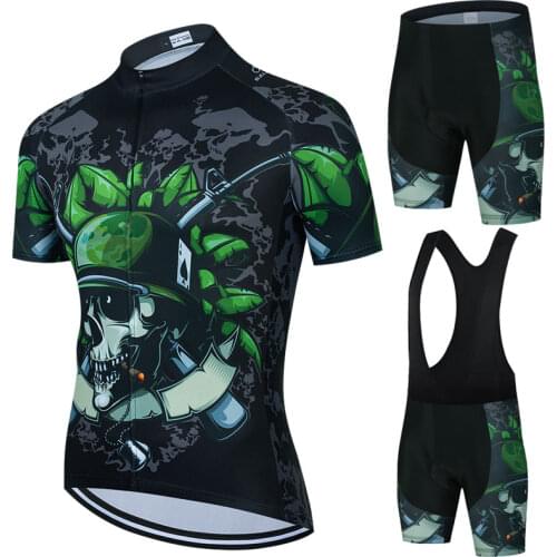 Skull Pattern Cycling Jersey 2021 Pro Team Bike Uniform Short Sleeve Mens Cycling Clothing MTB Bib Shorts Set Ropa Ciclismo