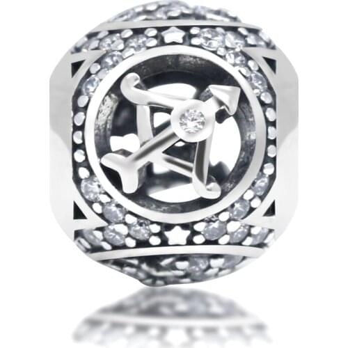 Vintage 925 Sterling Silver Sagittarius Bead Pendant Fit Pandora Bracelet Bracelet DIY 12 Constellation