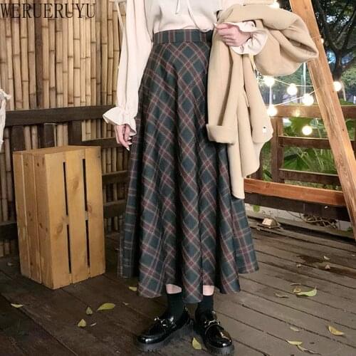 WERUERUYU Woman Skirt 2020 Autumn Winter Skirts Womens Clothes Plus Size Korean Style Tall Waist Plaid Woolen Skirts