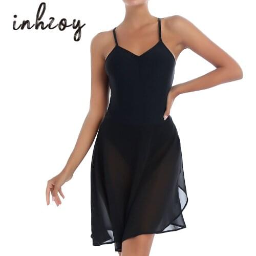 Women Chiffon Dancewear Lyrical Gymnastics Ballet Sleeveless Leotard Dance Dress