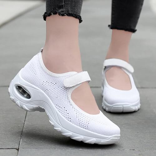 2020 New Air Cushion Flat Shoes Women Mesh Sneakers Breathable Women Shoes Increase Ladies Casual Shoes Zapatos De Mujer 35-42