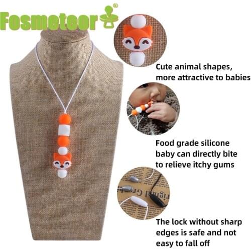 Fosmeteor 1pcs Silicone Ainmal Teething Necklace Nursing Mom Baby Chew Necklace BPA Free Silicone Beads Baby Shower Gift