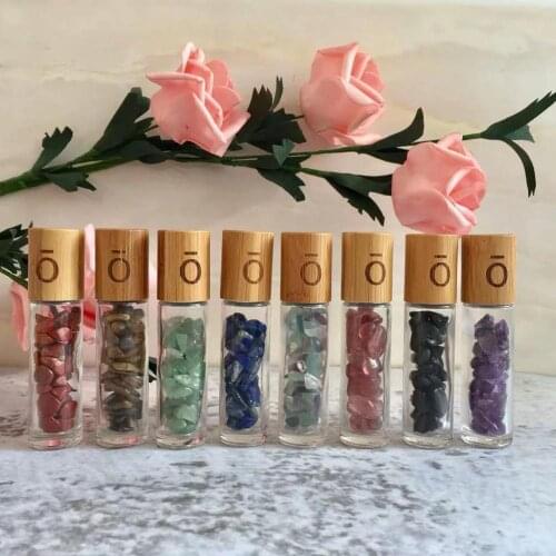 10ml fancy crystal jade roller ball empty 10 ml glass bamboo roller bottle for perfume, essential oil roller bottles perfume jar