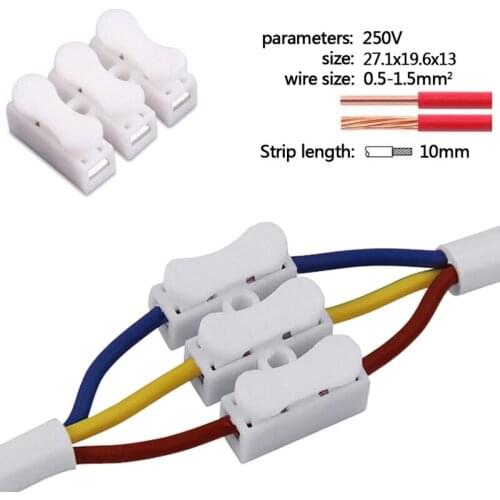 100Pcs New Hot Useful CH-3 Quick Spring Wire Connector with No welding Screws Cable ClampTerminal Block Electrical Supplies