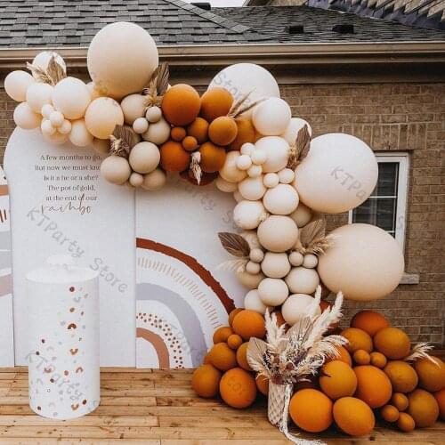 104pcs Double Orange Balloons Arch Wedding Decorations Cream Peach Balloon Garland Bride To Be Anniversary Party Decor Supplies