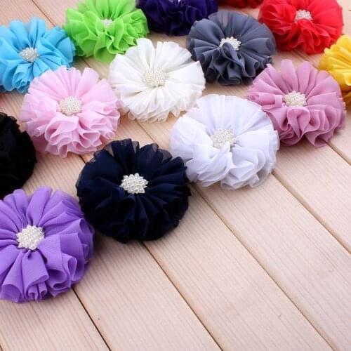 120pcs/lot 2.8" 15Colors Handmade Soft Chiffon Flower Accessories Artificial Fabric Wedding Decorative Flowers+Pearl Buttons