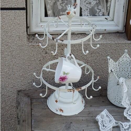 2 tier rotate white vintage retro handcrafted metal coffee cup tea mug holder