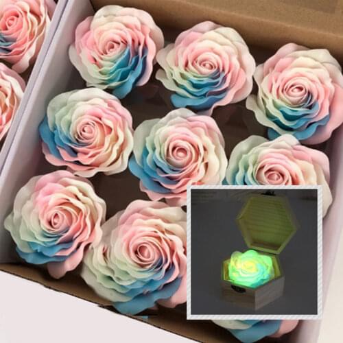 9Pcs Rainbow Luminous Soap Artificial Flowers Head Real Fake Flower Wedding Home Garden Valentine Decor DIY Bouquet Materials