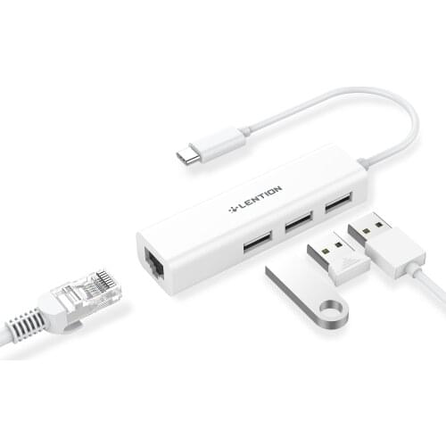 USB-C to 3 USB Ports Hub + RJ45 Ethernet LAN Adapter for MacBook Pro 13/15/16 (Thunderbolt 3),Mac Air, MacBook 12, Chromebook