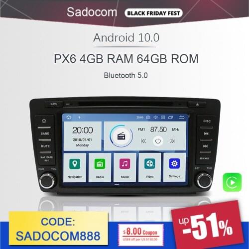 PX6 2 din Android 10.0 Car DVD Player 6 Core 4GB RAM 64G GPS car radio auto Radio car radio For VW Skoda Octavia 2009 -2013