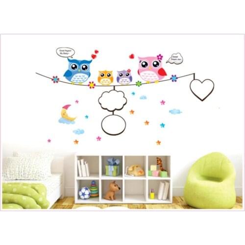 Free shipping 60*90 Cute Owl family Nursery Wall Stickers for Children Room Removable photo frame Decals ZYPA-9004
