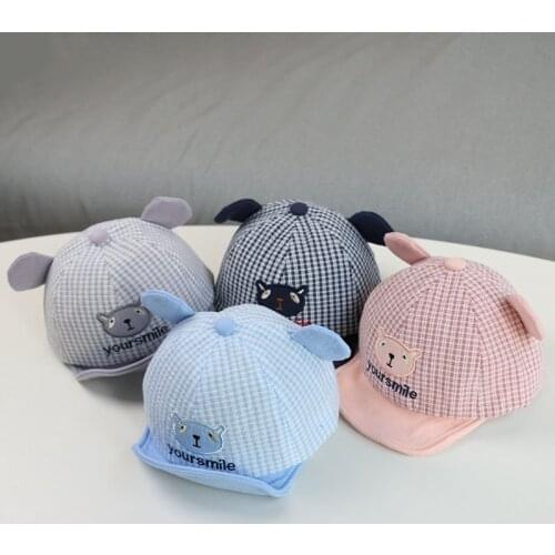 Cartoon Bear Baby Baseball Cap Lattice Spring Summer Girl Boy Sun Hat Beach Outdoor Toddler Kids Soft Cotton Children Hat