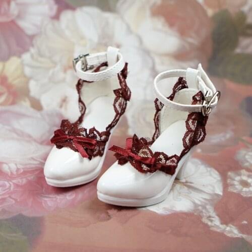 BJD doll shoes are suitable for 1/3 MSD fashion versatile red lace buckle pointy heels with bow shoes classic black and white