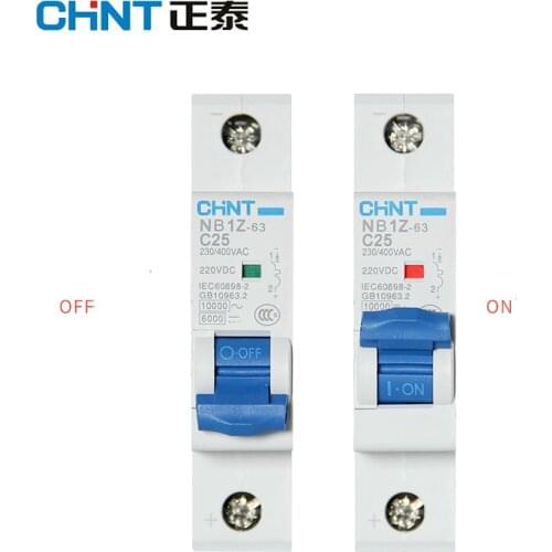 CHINT Brand AC/DC Mini Circuit Breaker 1P PV Solar DC220V AC440V DZ47 NB1Z-63 C1A-63A DC 220V MCB