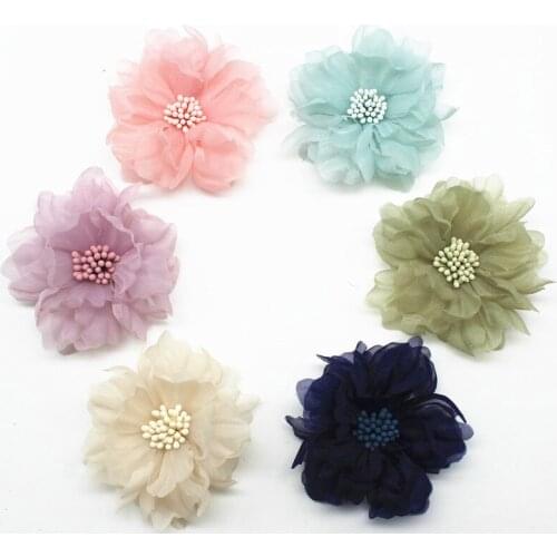 10pcs Fashion Satin Chiffon Flowers for DIY Hair Accessories Fabric Flower Bouquet Wedding Decoration Headwear Headband