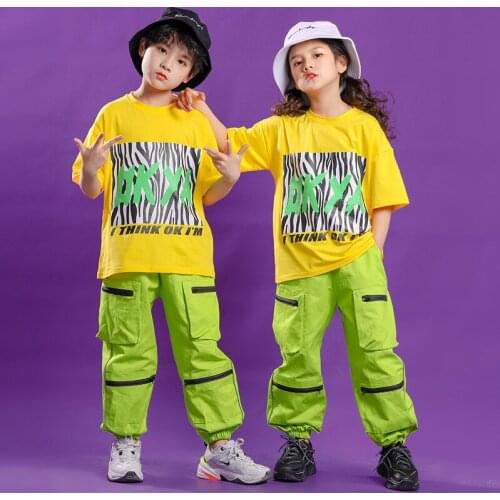 Children Hip Hop T Shirt Overall Pants Girls Boys Kids Dance Costumes Jazz Ballroom Competition Concert Stage Outfit Streetwear