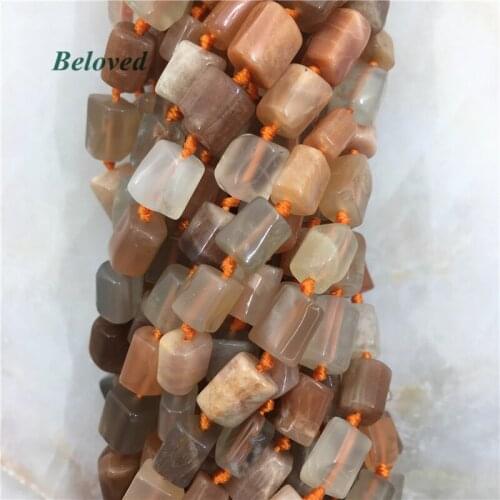 Faceted Column Pink Moonstone Nugget Loose Beads, Natural Flash Sunstone Spacer Gems Beads For Jewelry Making, BG18040