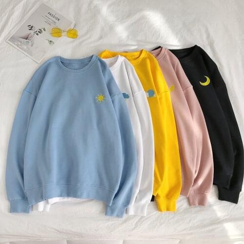 Heydress Women Spring Oversized Sweatshirts Vintage Embroidery Women Pullovers Hoodies Vintage Korean Candy Color Sweatshirt Top