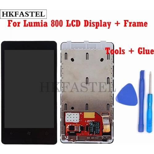 HKFASTEL Original LCD Screen Digitizer Display For Nokia Lumia 800 With Front LCD Frame Cover Repair Replacement + tools