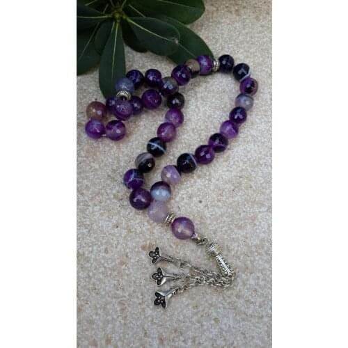 Islamic 33 Prayer Beads Muslim Rosary Beads For Men Prayer Bracelet For Men Accessory Purple Agate Power Natural Stone Handmade