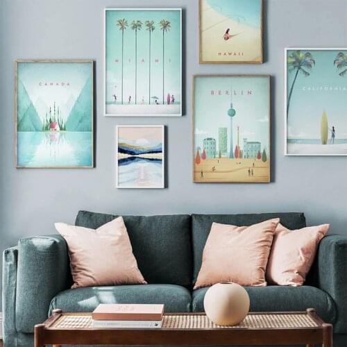 Canvas Painting Travel City Landscape Poster California Miami Hawaii Print Wall Art Pictures for Living Room Modern Home Decor