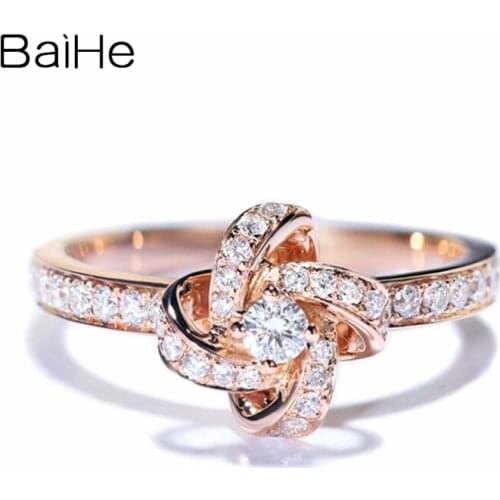 BAIHE Solid 14K Rose Gold 0.45ct H/SI Natural Diamond Wedding Trendy Fine Jewelry Beautiful windmill diamond Ring