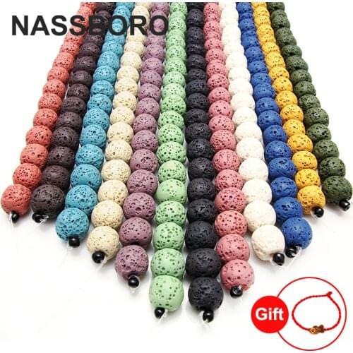 Colorful Volcanic Lava Stone Round Loose beads Natural Stone Rock Ball Wholesale DIY Beads For Jewelry Bracelet Making Gift