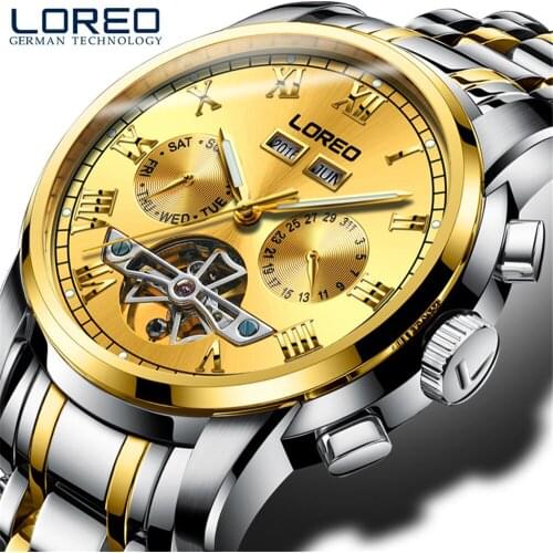 LOREO Mens Gold Watch