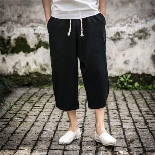 Fojaganto Streetwear Fashion Solid Color Pants Men Loose Harem Pants Ankle Cropped Trousers Wide Leg Pants