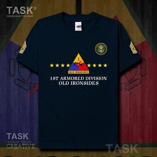 US armed forces Army 1st Armored Division Short sleeve mens t shirt new Tops country summer Army Tactical Military Casual Print