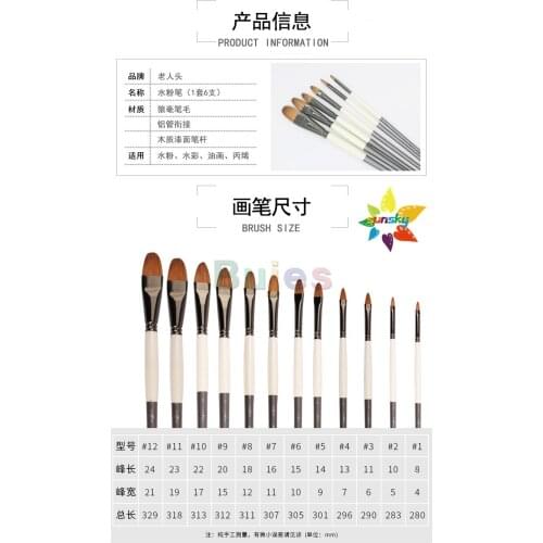 LOTORY 888 Gouache brush set Weasels hair Cat tongue shaped Watercolor oil painting brush acrylic brush Rigid tough and elastic