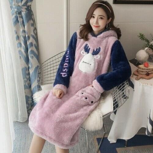New Animal Hooded Warm Padded Flannel Long Ladies Pajamas Bathrobe Dress Spa Robes for Girls Birthday Party Cute Warm Nightdress