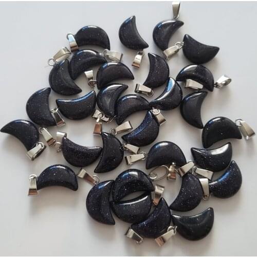 Wholesale 50pcs fashion quality natural stone blue sand crescent moon shape charm pendants for DIY jewelry making