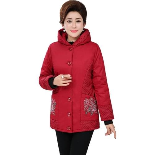 Plus size XXL-7XL parkas women print cotton coat Thick warm middle aged female Hooded tops Single-breasted Cotton jackets N327