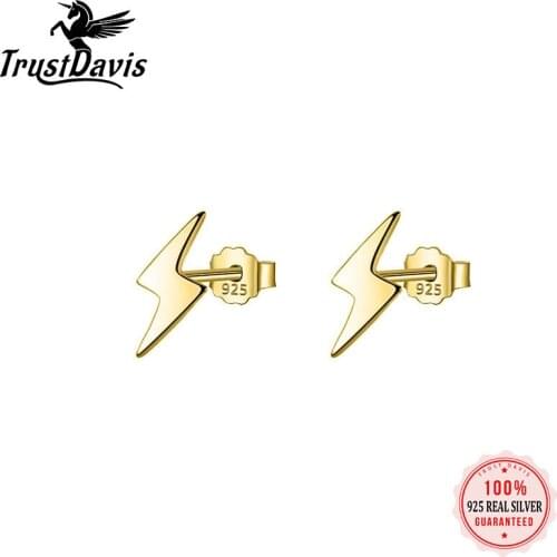 PrinSis Authentic 925 Sterling Silver Fashion Cute Lightning Stud Earrings For Women Anti-allergy Silver 925 Jewelry Gift DD1021