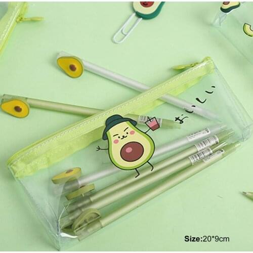 Simple Transparent Pencil Pouch Large Capacity Waterproof Avocado Pattern Cartoon Transparent Pen Case for School Pen Case