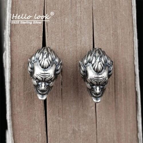 HelloLook 925 Sterling Silver Funny Clown Studs Earrings Gothic Earrings Halloween Party Gift Jewelry 100% Real Antique