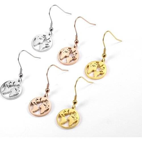 Stainless Steel Gold Earth Map Global World Drop Earrings Jewelry Women Minimalism Map Earrings Gift For Him