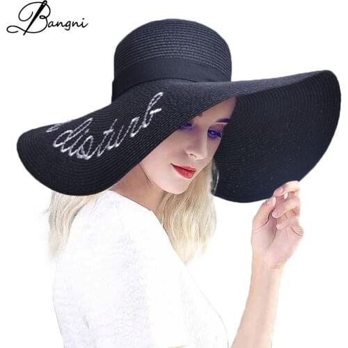 New Summer Large Brim Sun Hats For Women Girl Fashion Floppy Straw Hat Beach Chapeu Feminino Folded Floppy Hat Bohemia Beach Cap